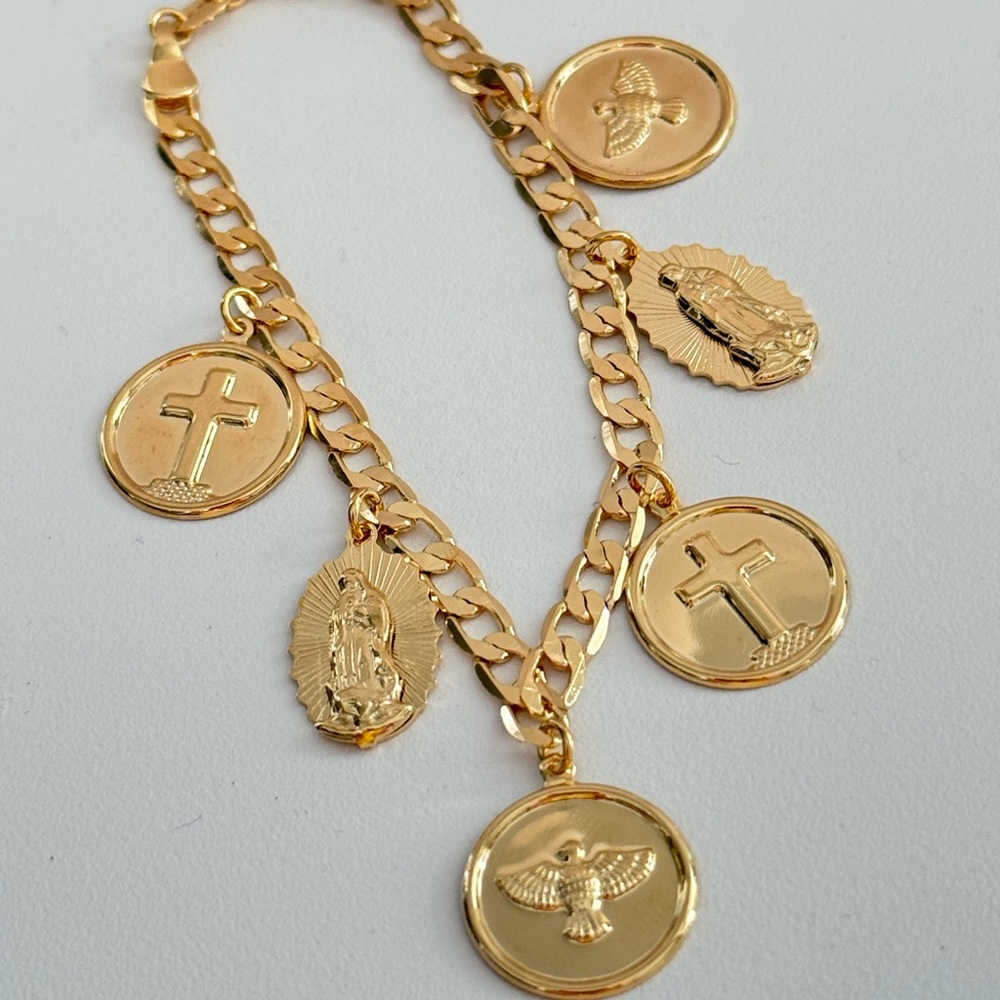 14k Gold Filled Bracelet With Religious Charms | Virgencita de Guadalupe - Picture 3 of 9